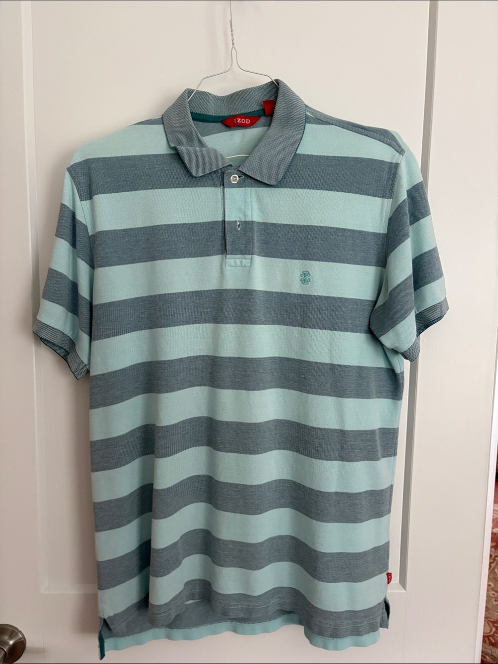 Izod Men's Striped Polo in Mint Blue and Gray